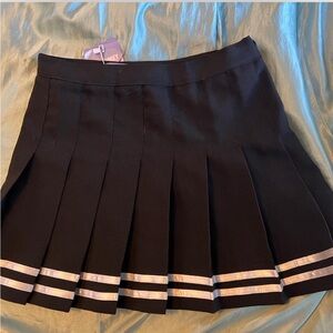 Black Pleated Skirt with White Stripes